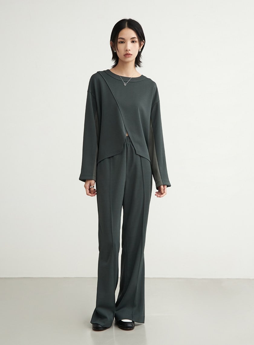 不對稱休閒長袖上衣